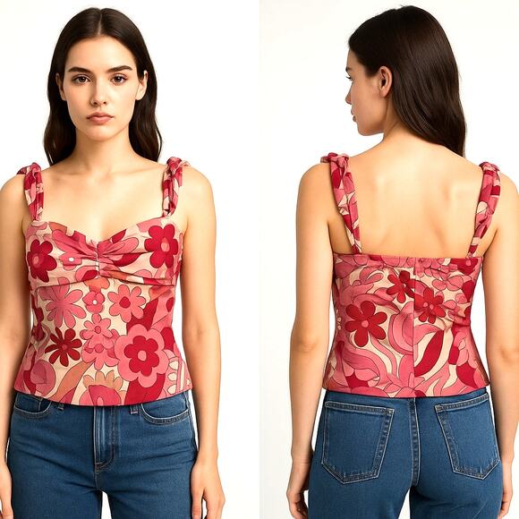 BCBGMaxAzria Tops - BCBG Max Azria Y2K Silk Floral Print Corset-Style Top – Size 6